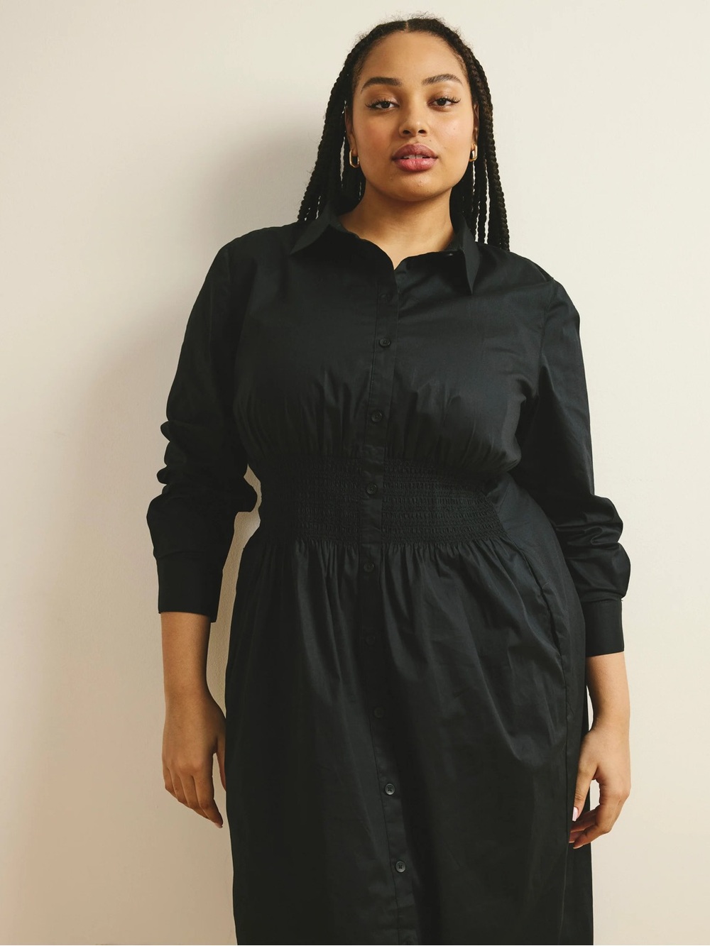 Universal Standard Hamptons Smocked Shirtdress in Black